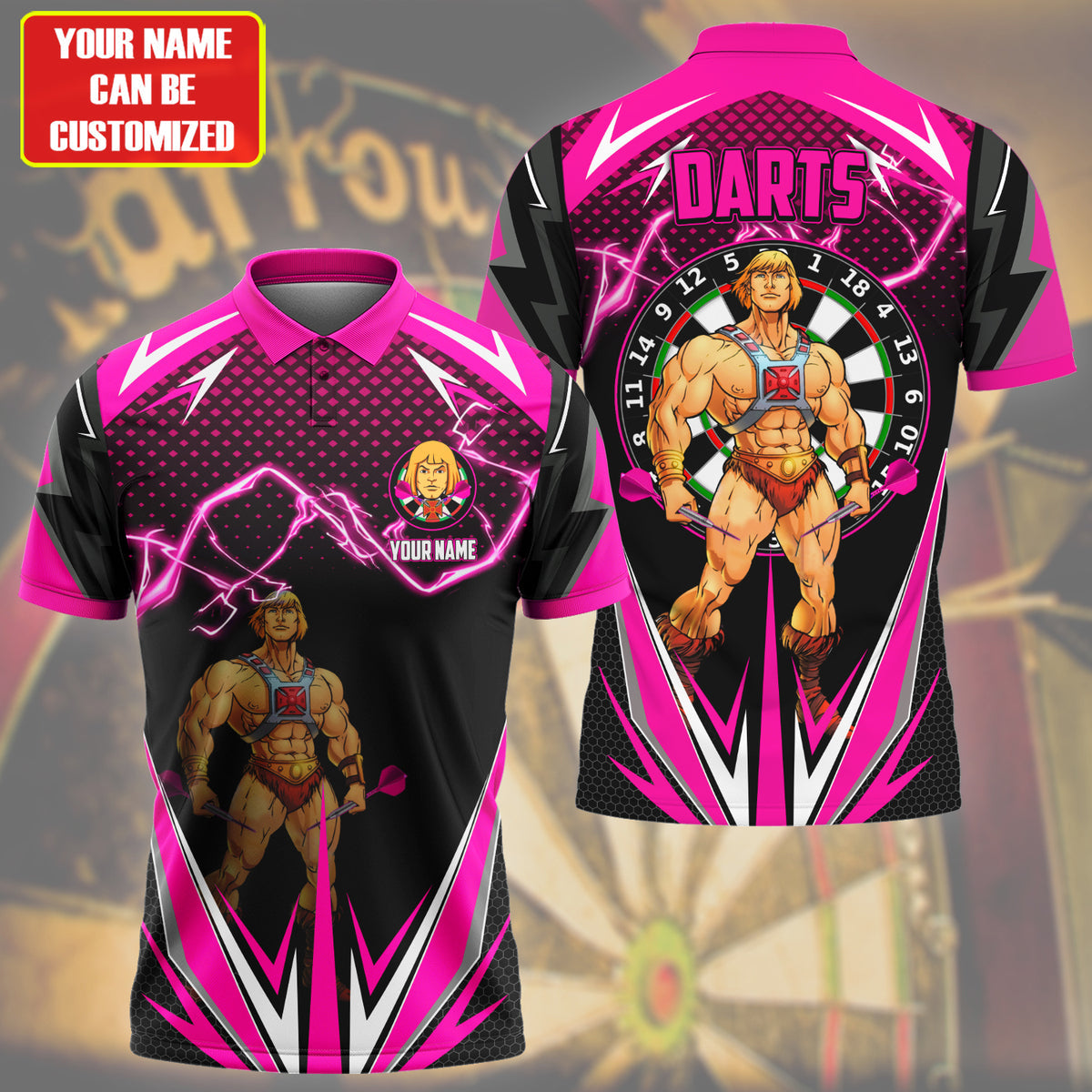 Personalized Name He-Man Darts Pink Version All Over Printed Unisex Shirt S150402