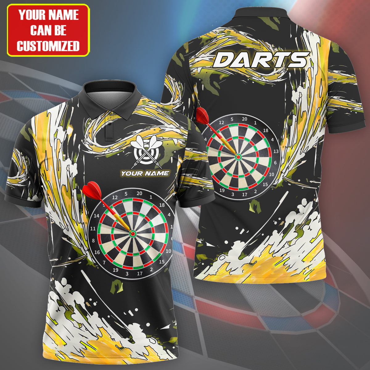 Personalized Name Water Wave Darts Yellow Version All Over Printed Unisex Shirt S180608