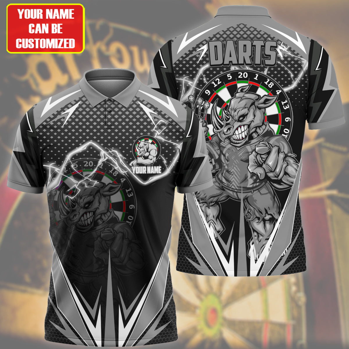 Personalized Name Rhino Darts Black Version All Over Printed Unisex Shirt S190105