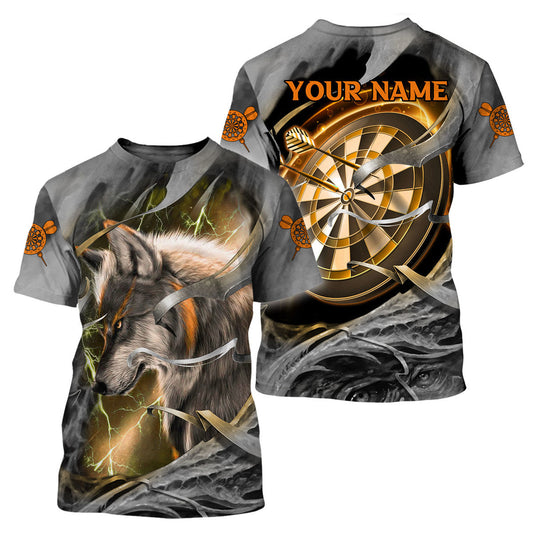 Dartboard Orange Wolf Personalized Name 3D Shirt For Darts Player S270604
