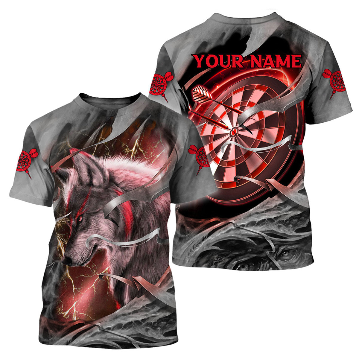 Dartboard Red Wolf Personalized Name 3D Shirt For Darts Player S270604