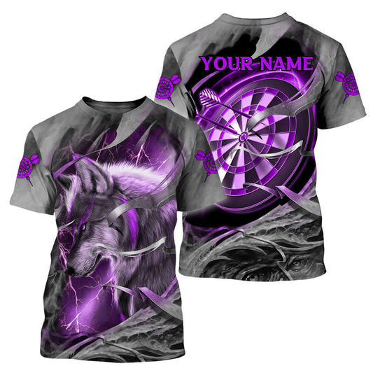 Dartboard Purple Wolf Personalized Name 3D Shirt For Darts Player S270604