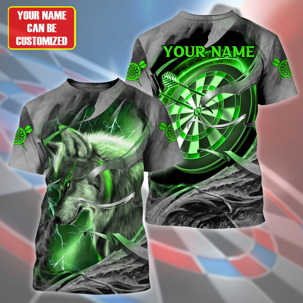 Dartboard Green Wolf Personalized Name 3D Shirt For Darts Player S270604