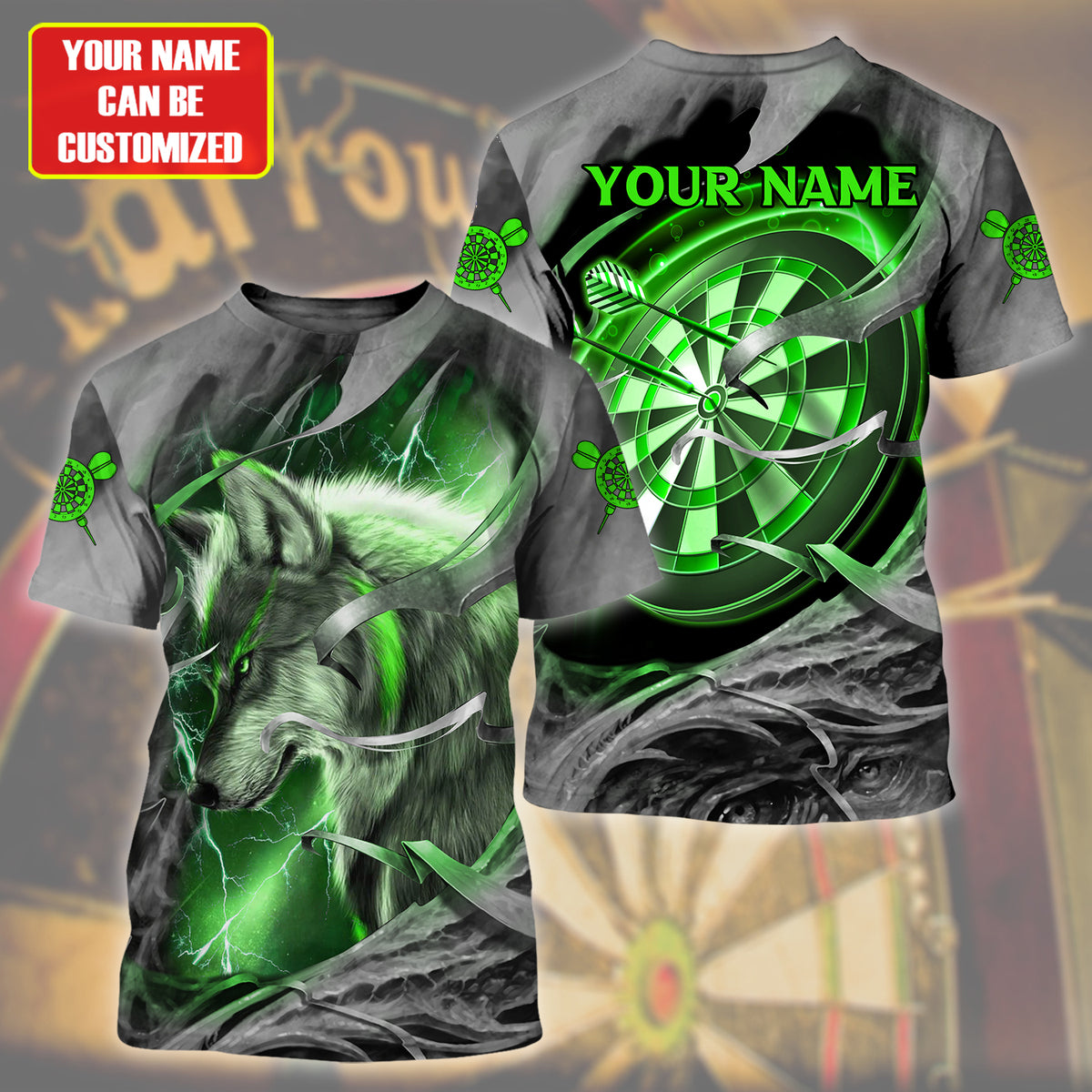Dartboard Green Wolf Personalized Name 3D Shirt For Darts Player S270604