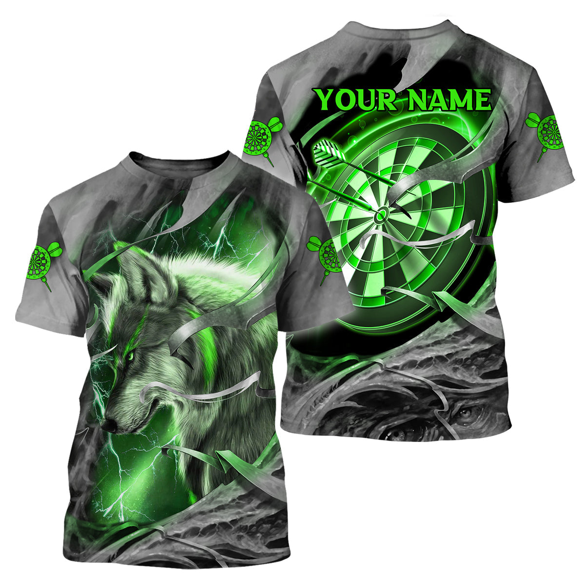 Dartboard Green Wolf Personalized Name 3D Shirt For Darts Player S270604