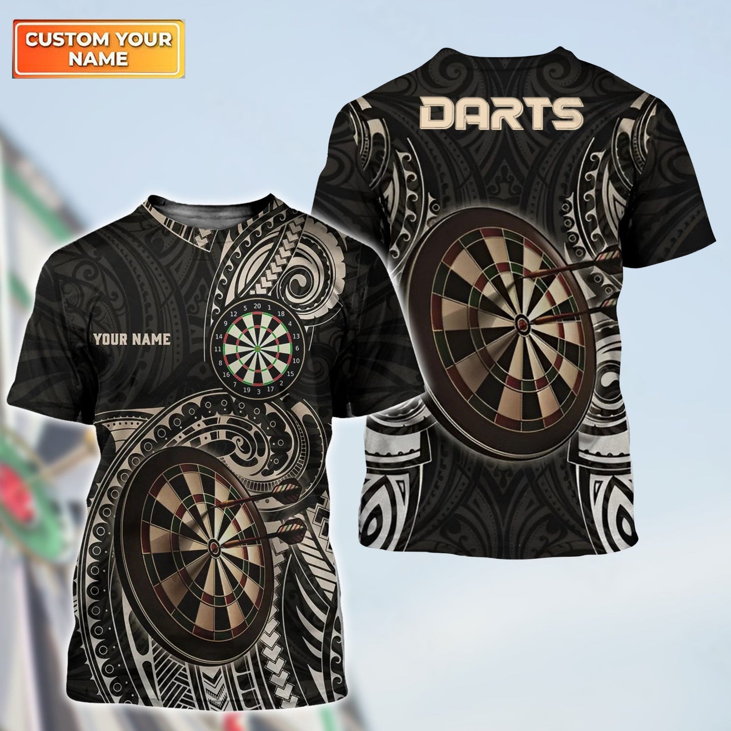Dartboard Tattoo Personalized Name 3D Polo Shirt For Darts Player, Dart Team Shirts S130708