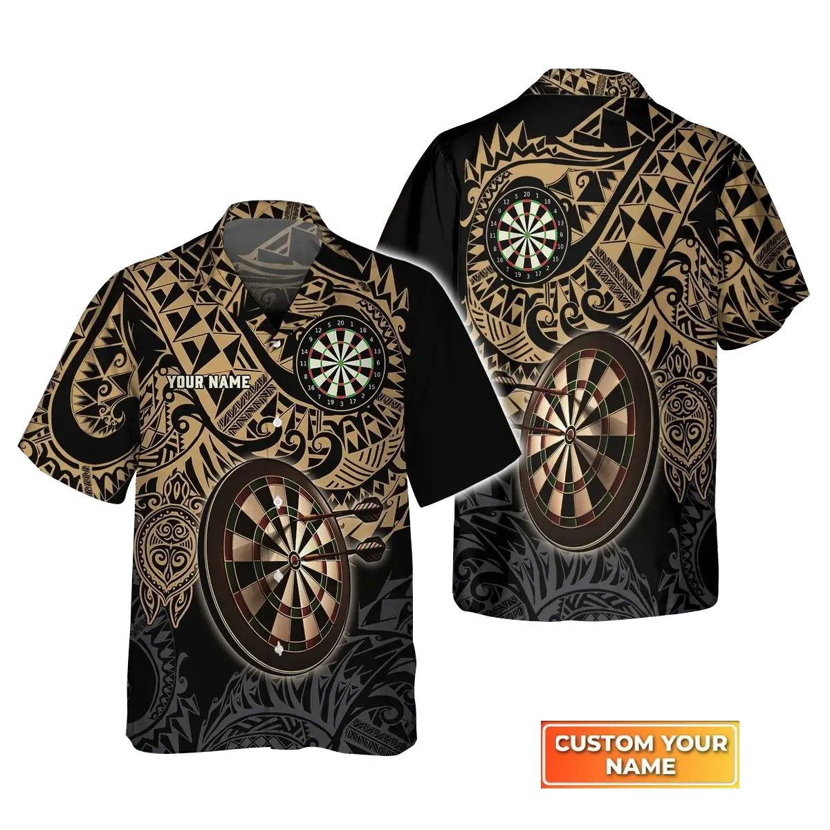 Brown Tattoo Darts Personalized Name 3D Polo Shirt For Darts Player, Dart Team Shirts S270712