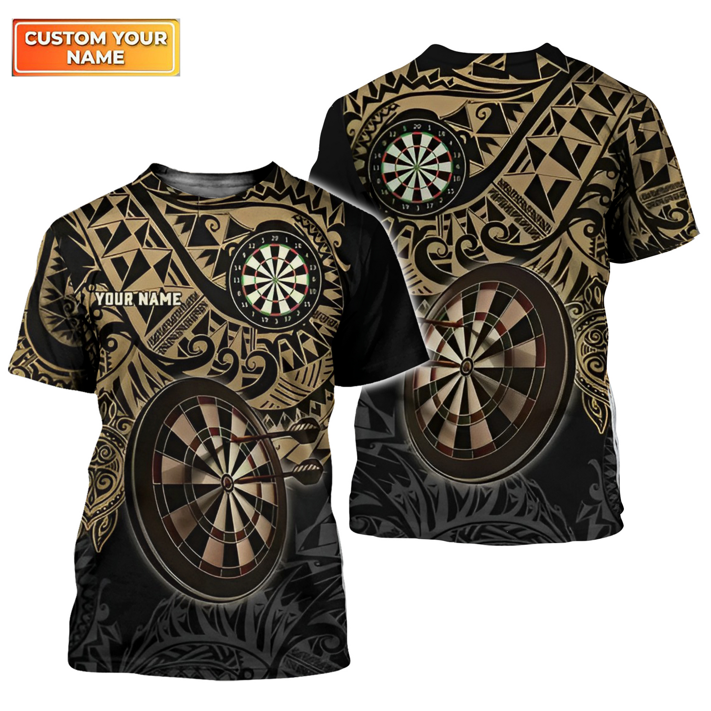 Brown Tattoo Darts Personalized Name 3D Polo Shirt For Darts Player, Dart Team Shirts S270712