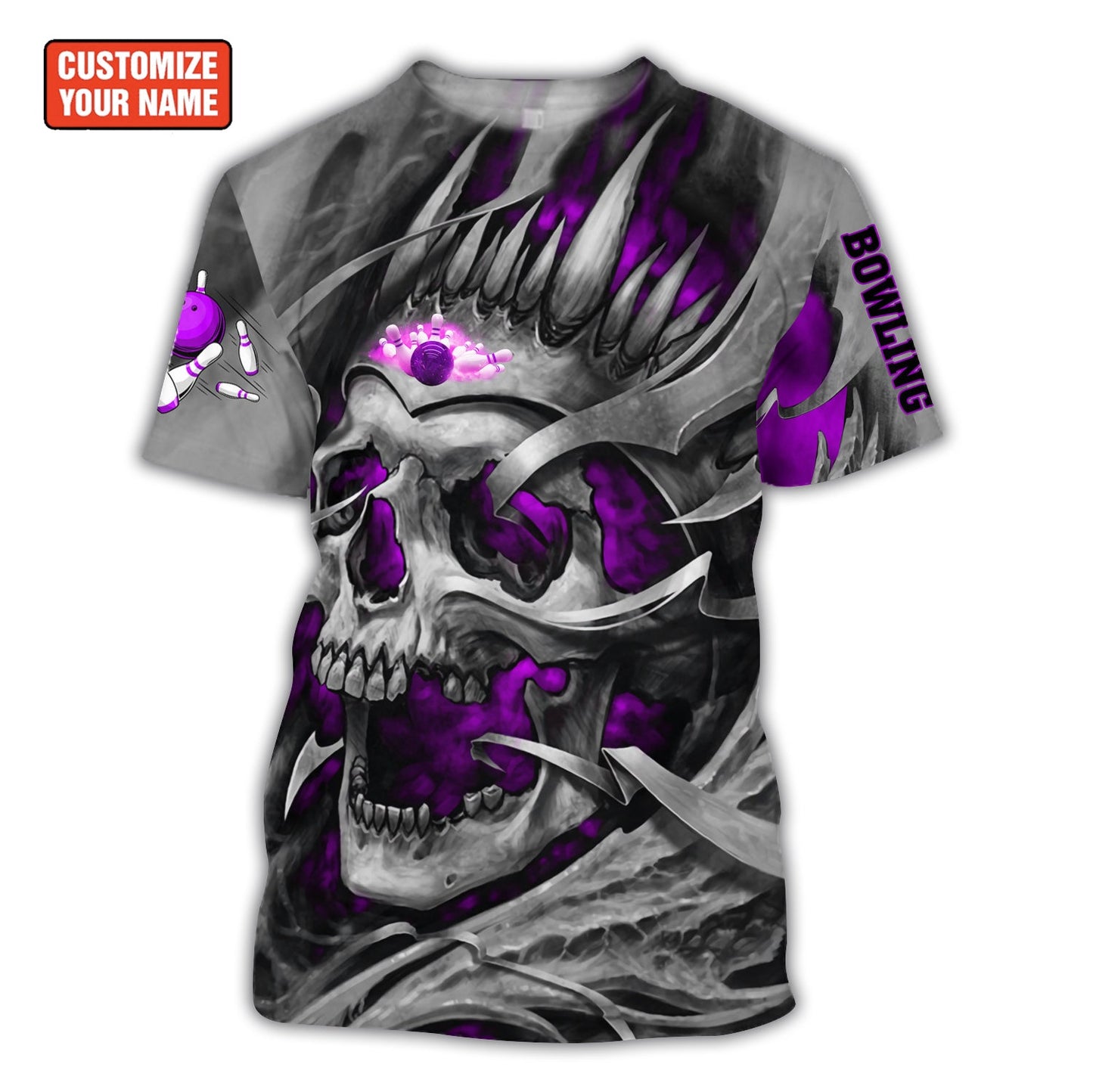 Personalized Name Bowling Skull Purple Version All Over Printed Unisex Shirt Q070501
