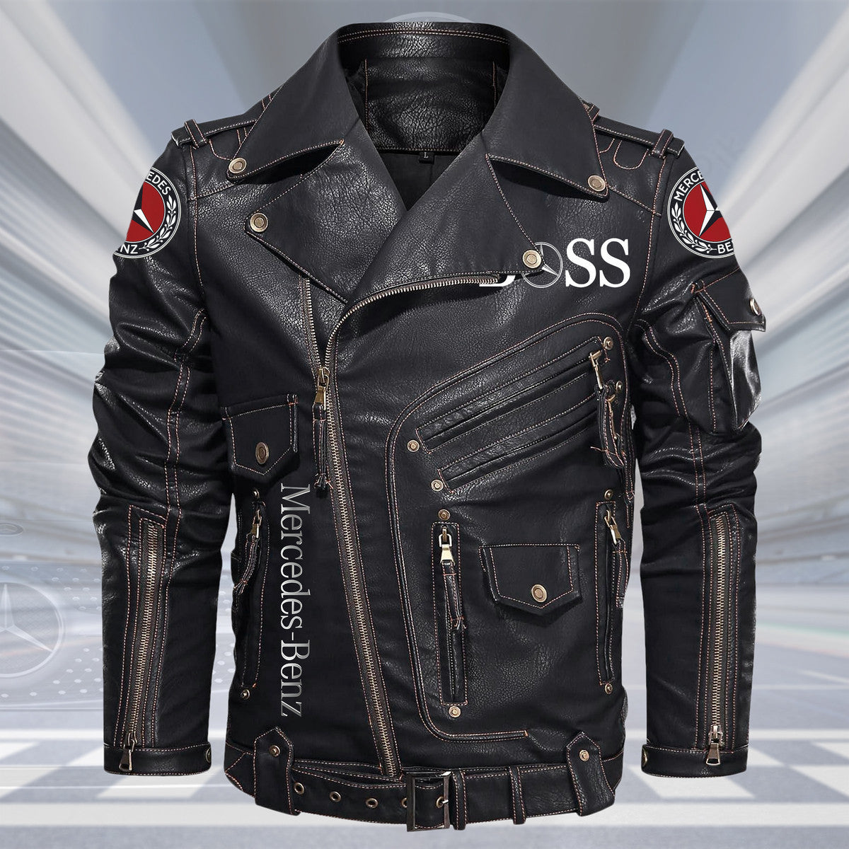 Merc Belt Solid Zipper Street Leather Jacket Q290805