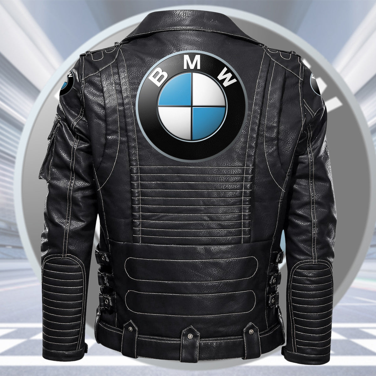 BW Belt Solid Zipper Street Leather Jacket S230904