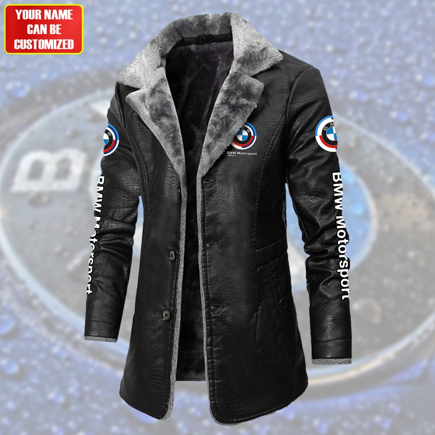 Personalized BW Motorsport Leather Fleece Winter Coat S051203