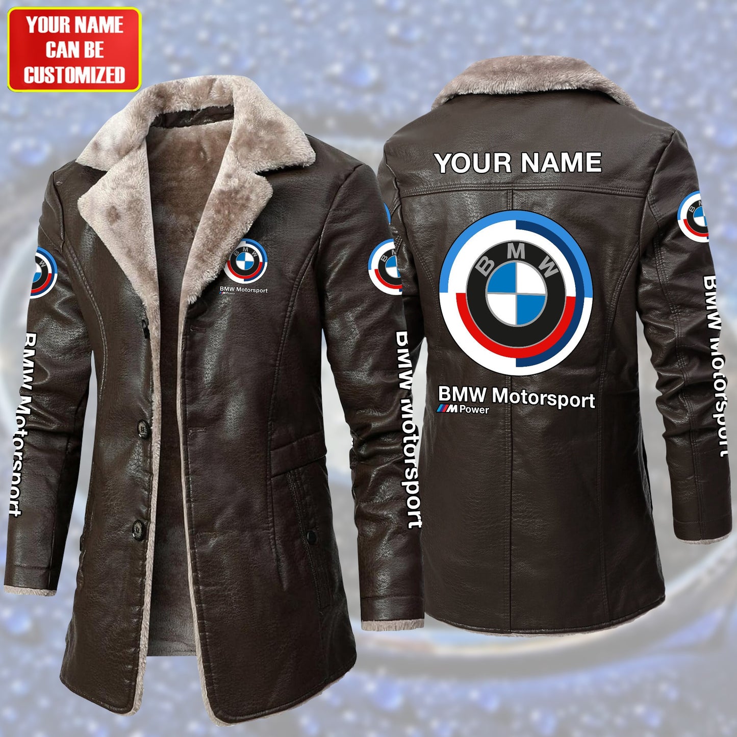 Personalized BW Motorsport Leather Fleece Winter Coat S051203