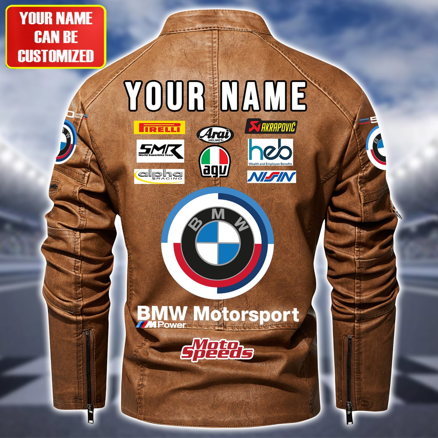 Personaziled BW Motorsport Brown Collar Leather Jacket P100302