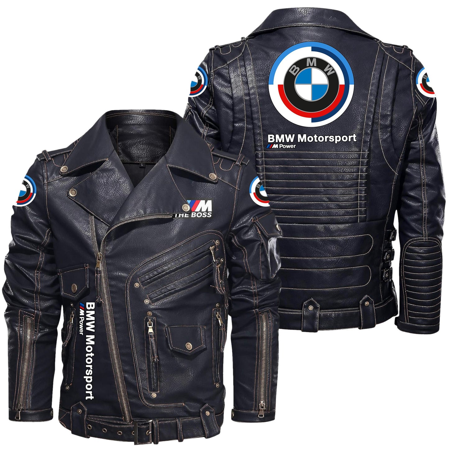 BW Belt Solid Zipper Street Leather Jacket P220803