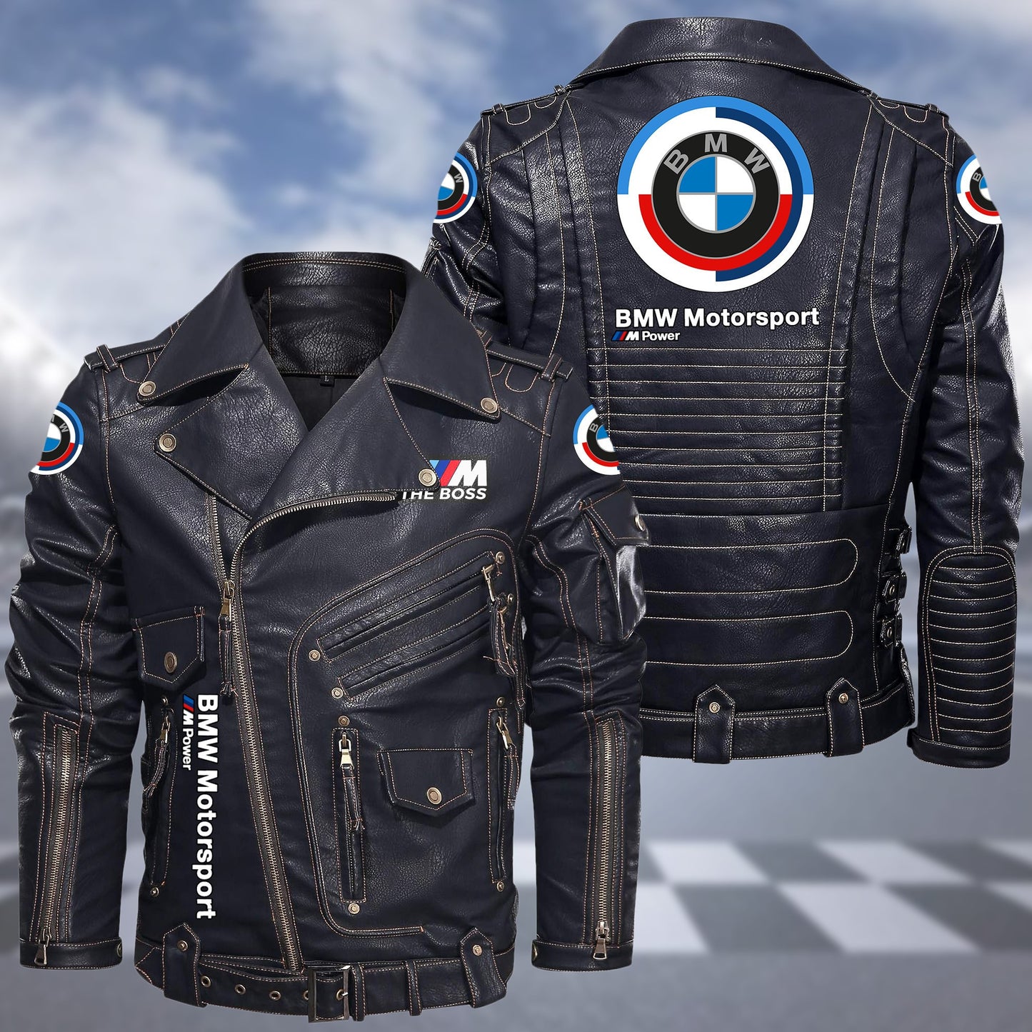 BW Belt Solid Zipper Street Leather Jacket P220803