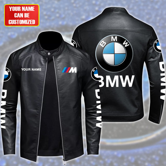 Personalized BW Leather Bomber Stand Collar Jacket Q250206