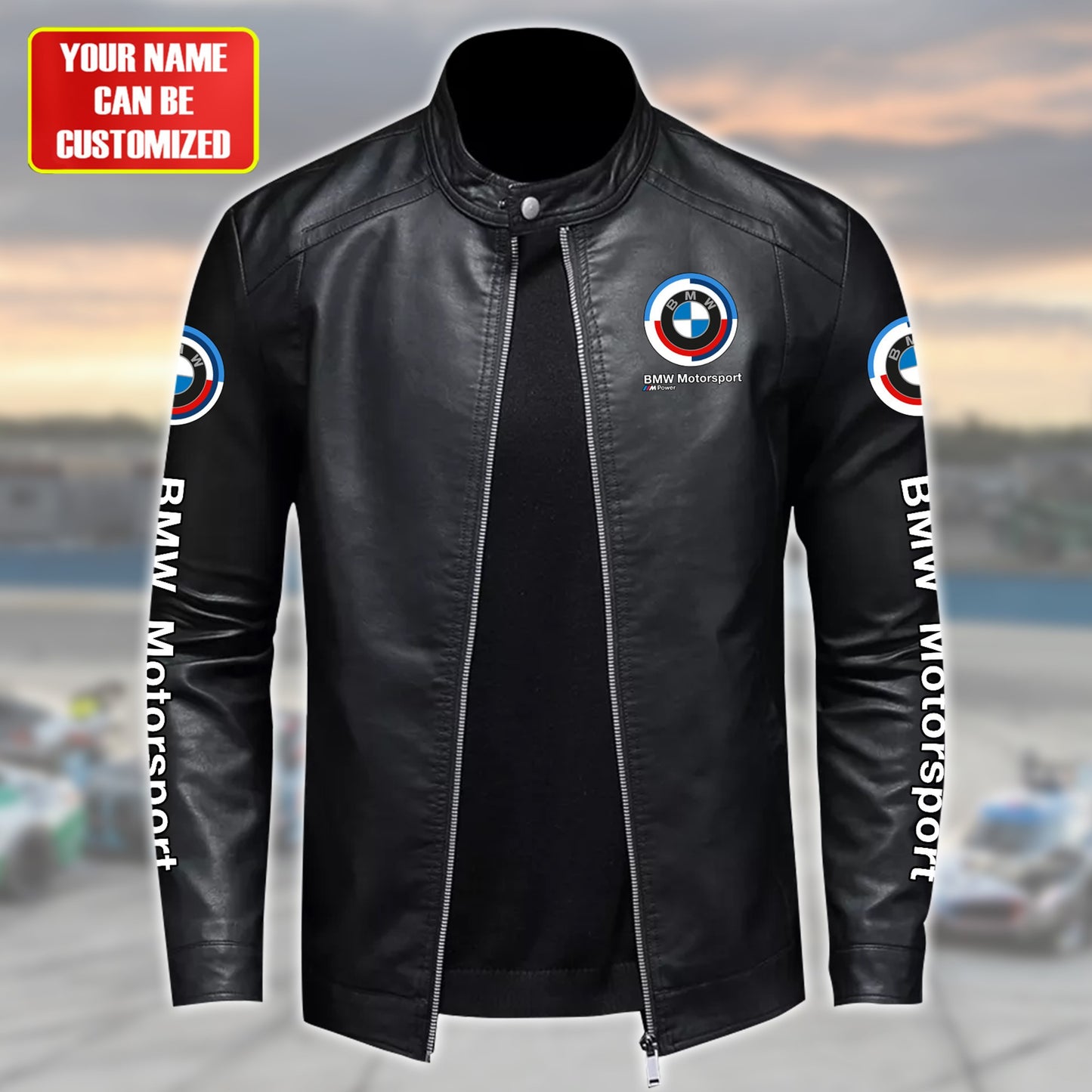 Personalized BW Leather Bomber Stand Collar Jacket P231103