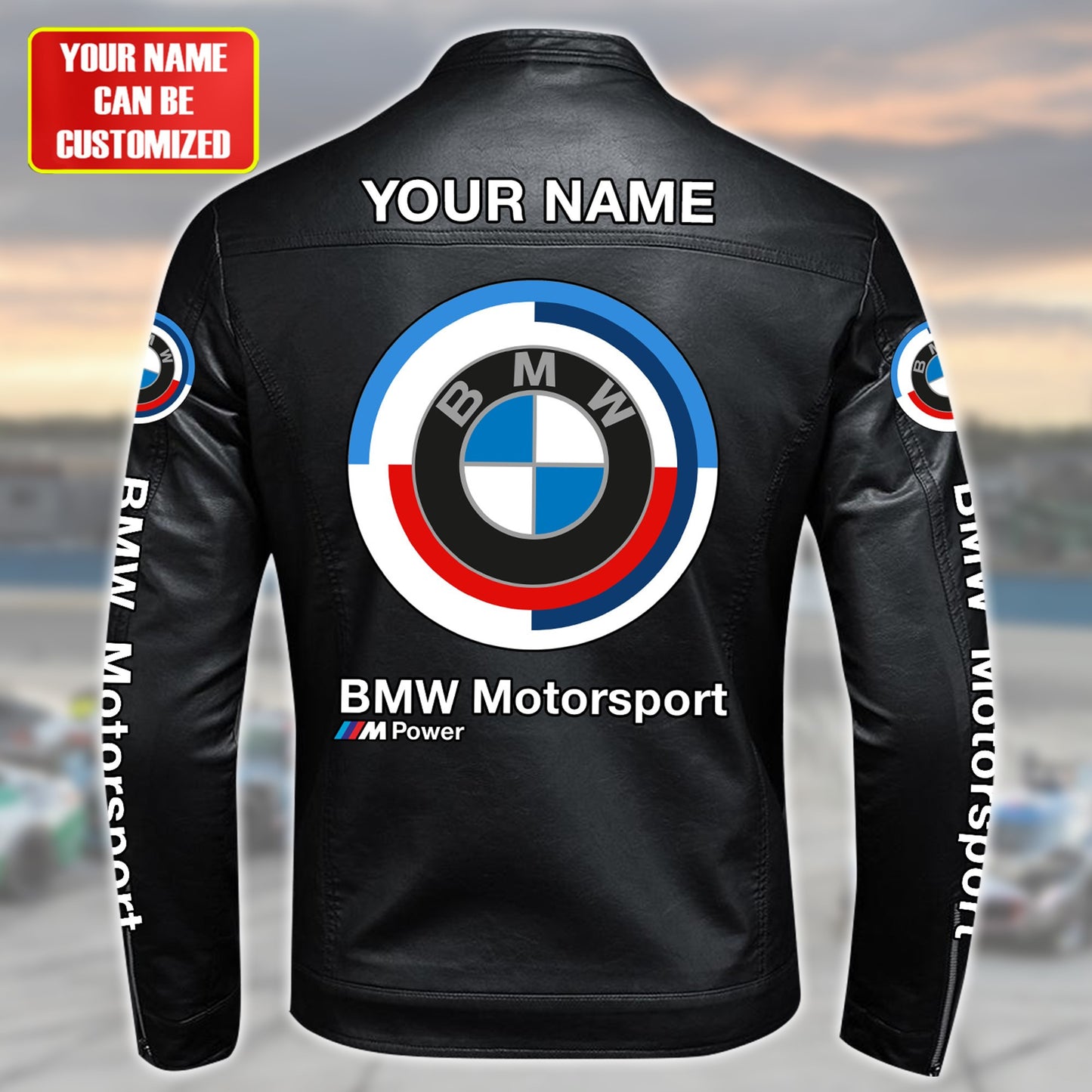 Personalized BW Leather Bomber Stand Collar Jacket P231103