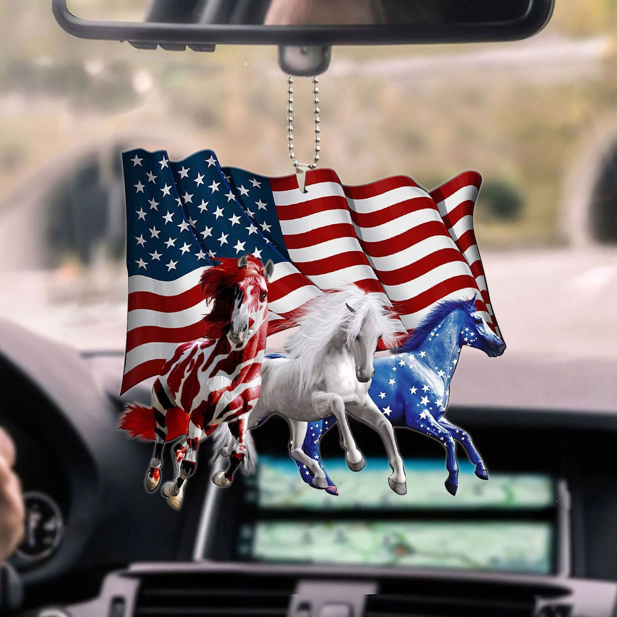 Horse American Flag Hanging Ornament