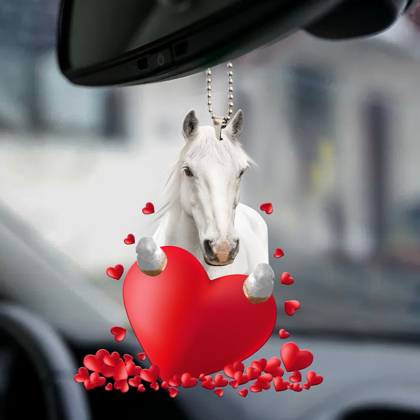 White Horse Heart Car Ornament