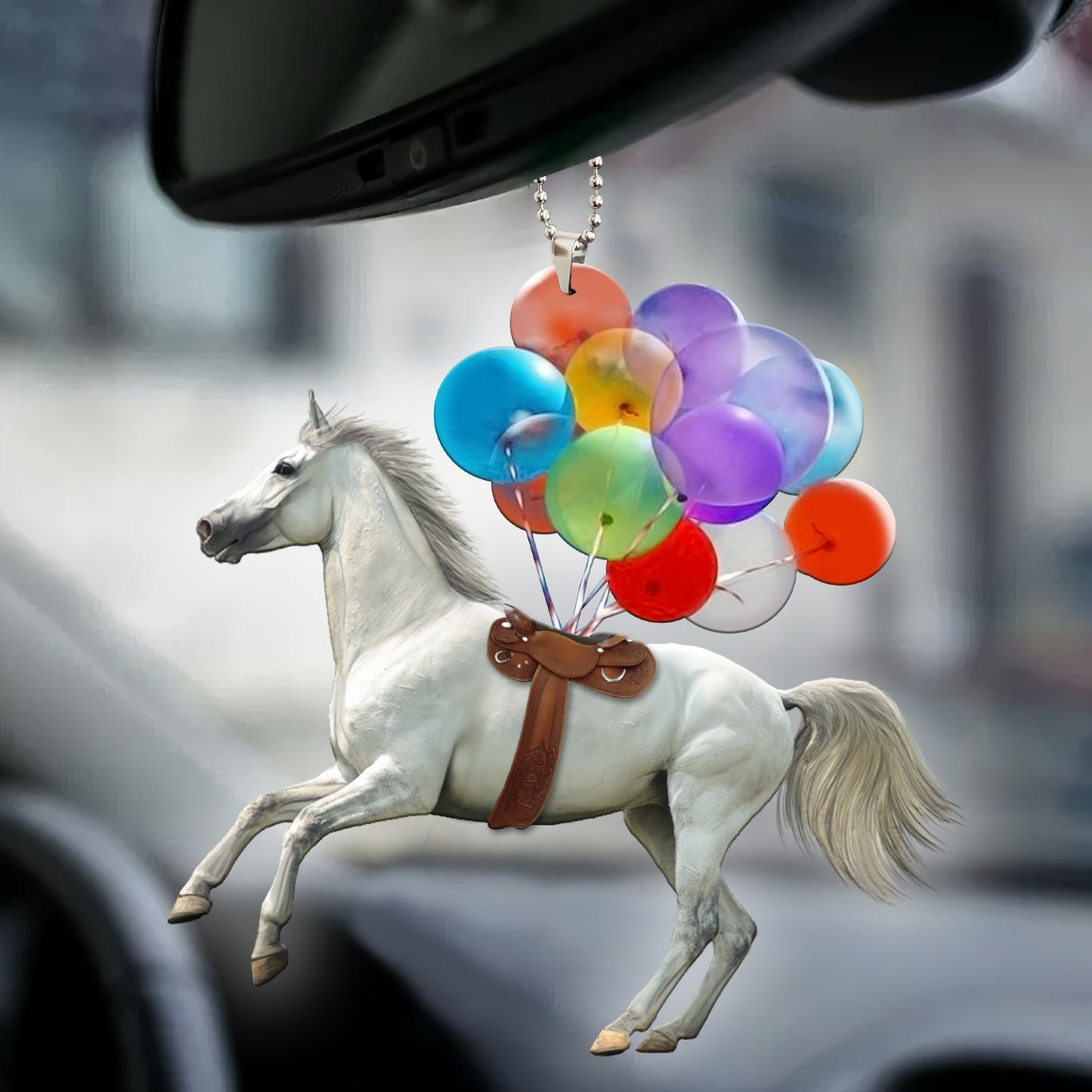White Horse Bubbles Car Ornament
