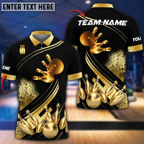 Bowling And Pins Ultimate Golden Personalized Name & Team Name 3D Shirts Gift For Bowler