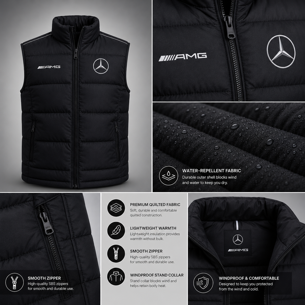 Mercedes Sleeveless Windproof Puffer Jacket
