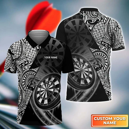 Black & White Tattoo Darts Personalized Name 3D Polo Shirt For Darts Player, Dart Team Shirts S250716