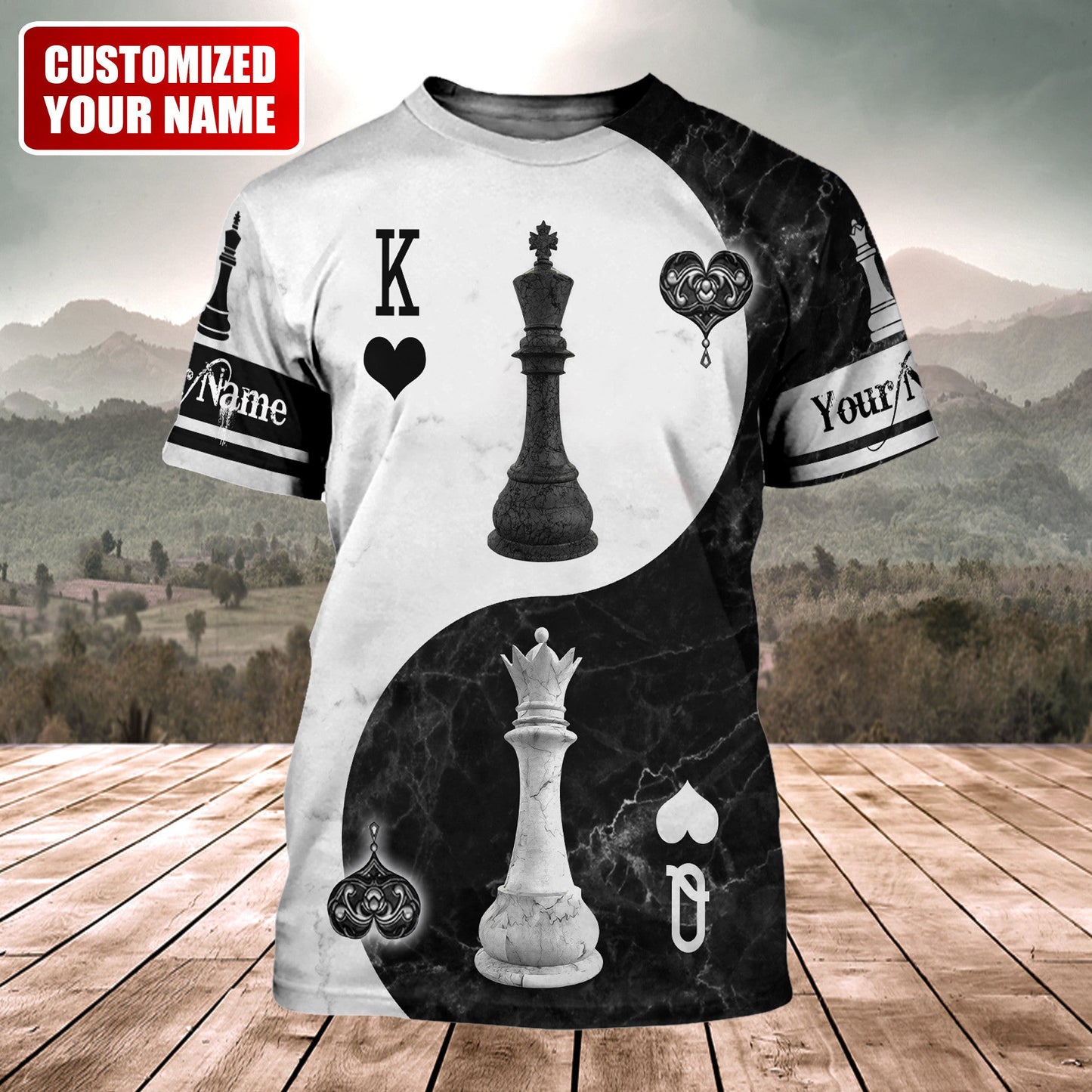 Personalized Name King Queen Chess Yin Yang All Over Printed Unisex Shirt