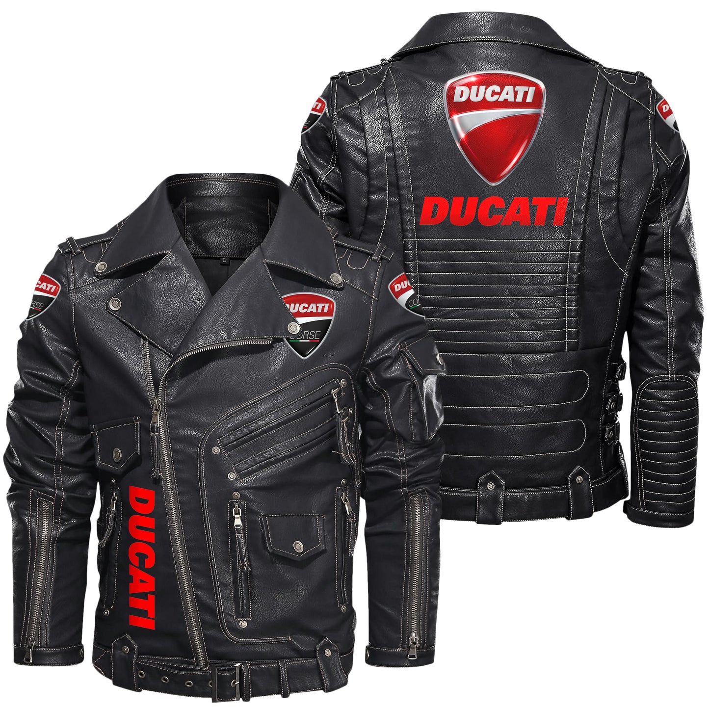 DCT Belt Solid Zipper Street Leather Jacket