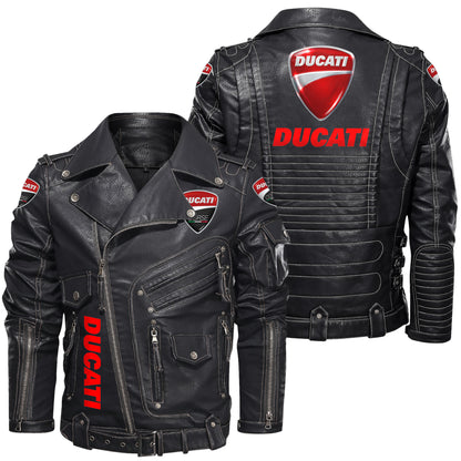 DCT Belt Solid Zipper Street Leather Jacket