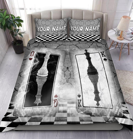 Personalized Name Queen And King Chess All Over Printed Bedding Set