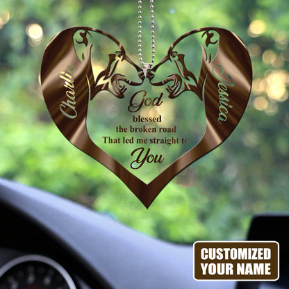 Personalized Name Couple Bear Heart God Blessed Personalized Car Ornament