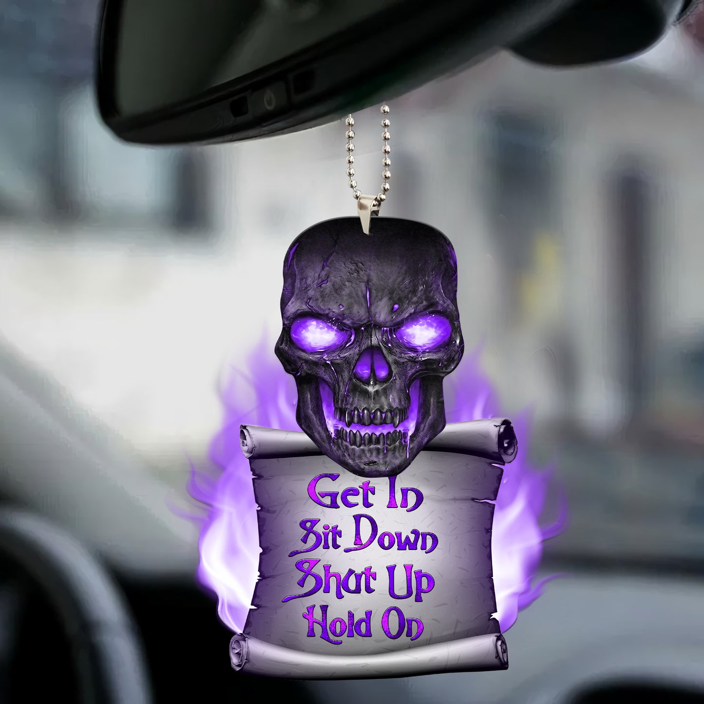 Purple Skull Get In Funny Car Ornament