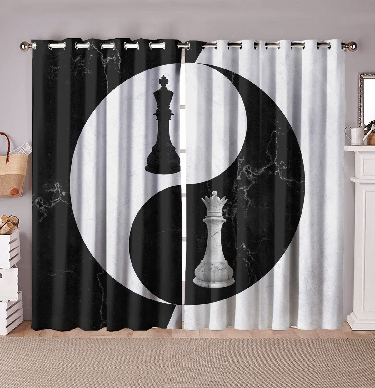 King And Queen Chess Yin Yang Window Curtains