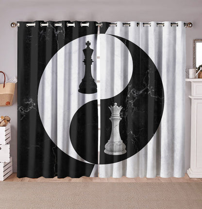 King And Queen Chess Yin Yang Window Curtains