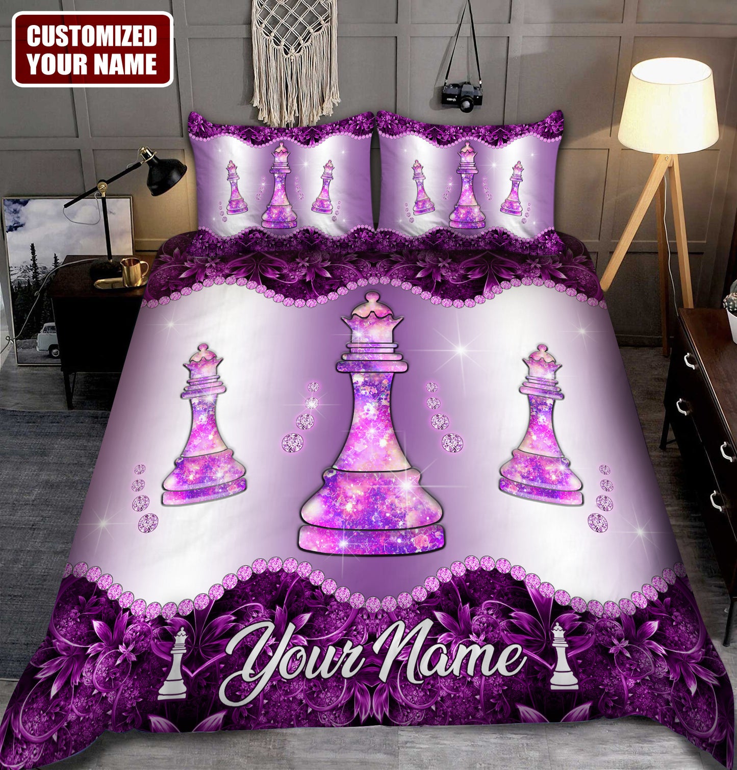 Personalized Name Queen Chess All Over Printed Bedding Set