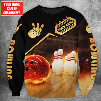 Personalized Name Bowling Fire All Over Printed Unisex Shirt