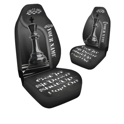 Personalized Name Black King Chess Hold on Funny Car Seat Covers Universal Fit Set 2
