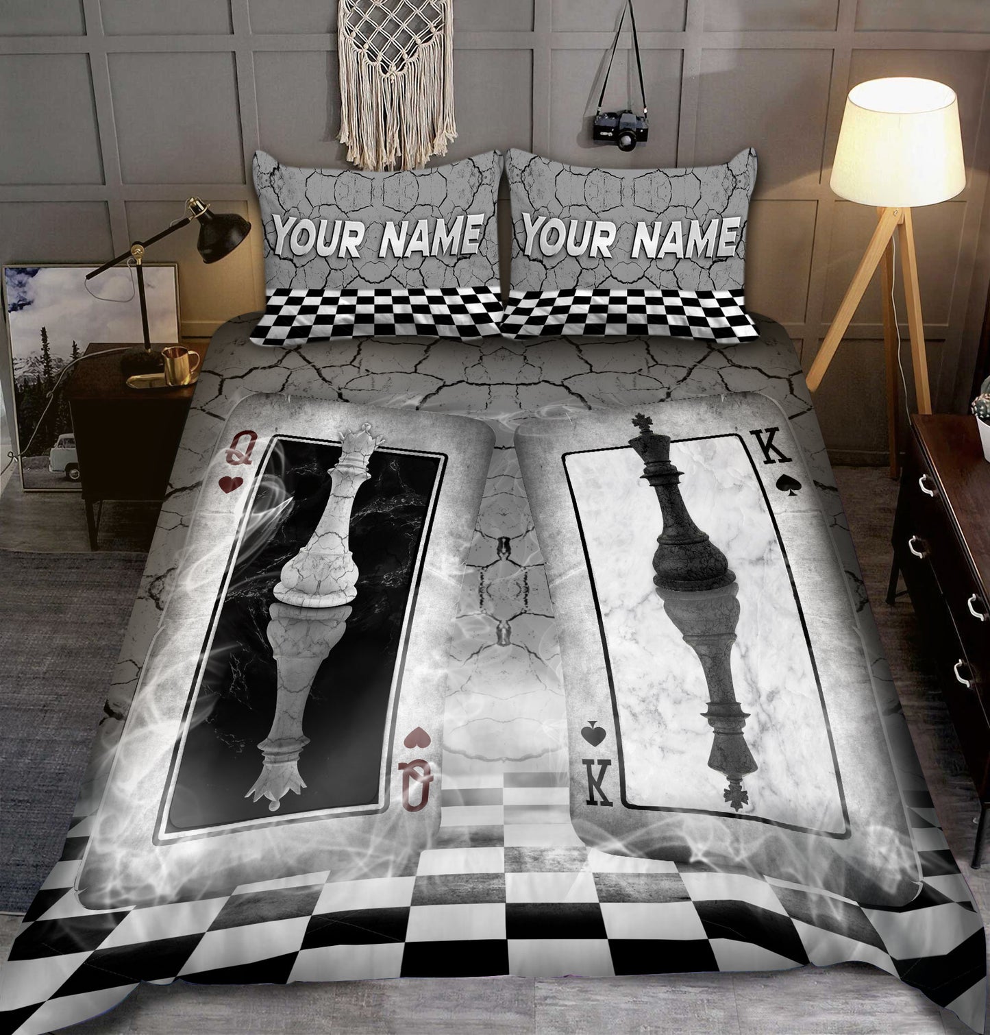 Personalized Name Queen And King Chess All Over Printed Bedding Set