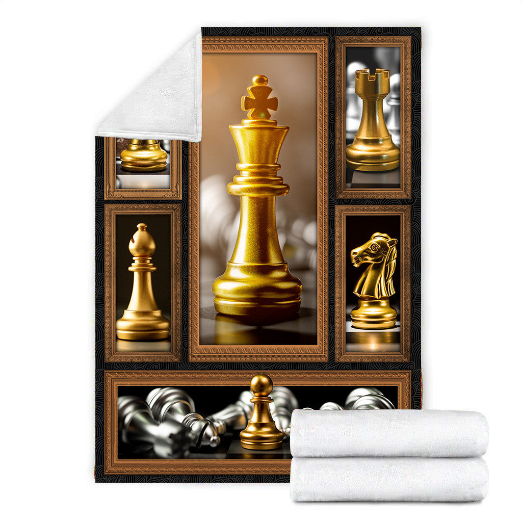 Chess Piece Gold Fleece Blanket