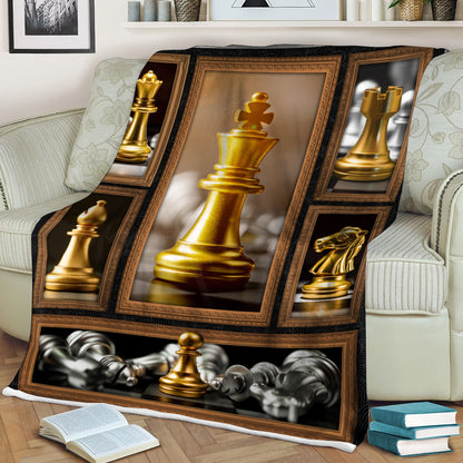 Chess Piece Gold Fleece Blanket