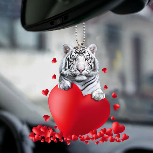 White Tiger Heart Car Ornament