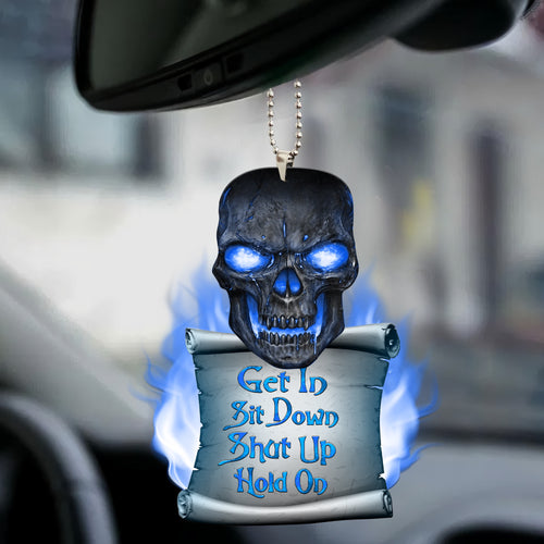 Blue Skull Get In Funny Car Ornament