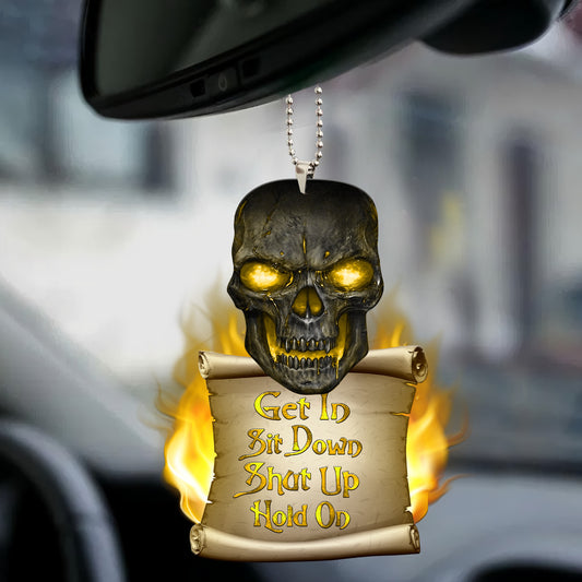 Yellow Skull Get In Funny Car Ornament