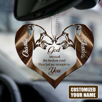 Personalized Name Couple Bear Heart God Blessed Personalized Car Ornament