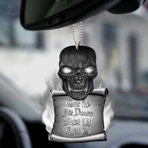 Black Skull Get In Funny Car Ornament