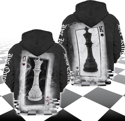 King And Queen Chess- Combo Hoodie Couple 3D All over Printed Shirt