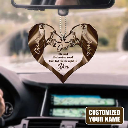 Personalized Name Couple Bear Heart God Blessed Personalized Car Ornament